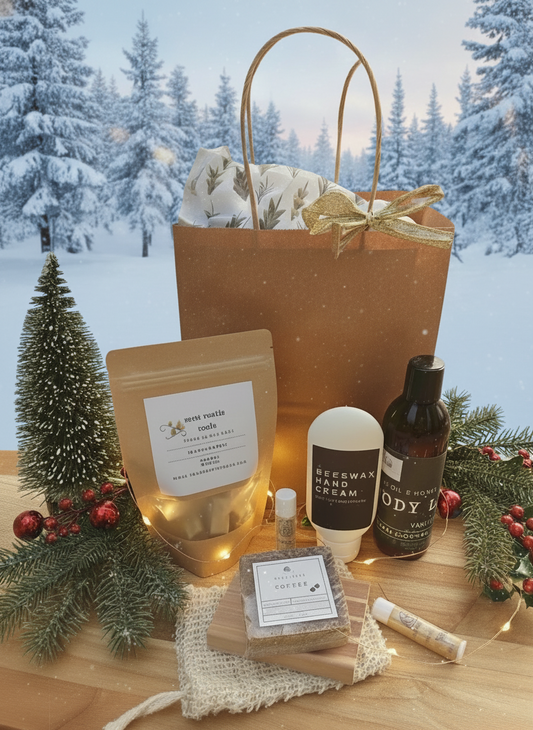 our Christmas Bundle, that includes soap, two lotions, wax melts etc